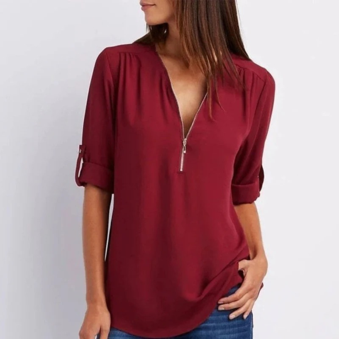 Martina | Damen Leichte Sommerbluse Mit V-Ausschnitt