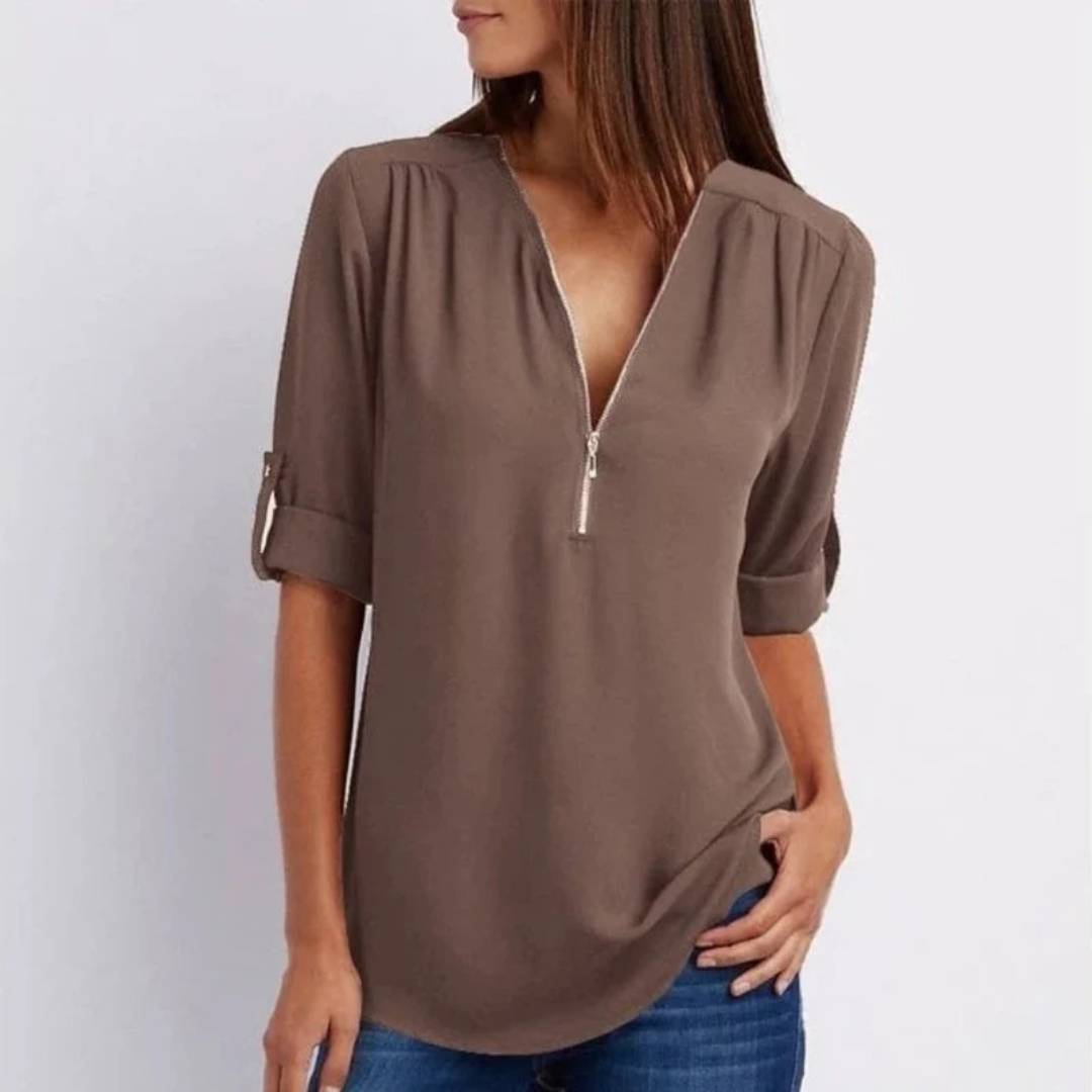 Martina | Damen Leichte Sommerbluse Mit V-Ausschnitt