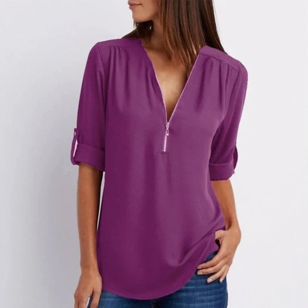 Martina | Damen Leichte Sommerbluse Mit V-Ausschnitt