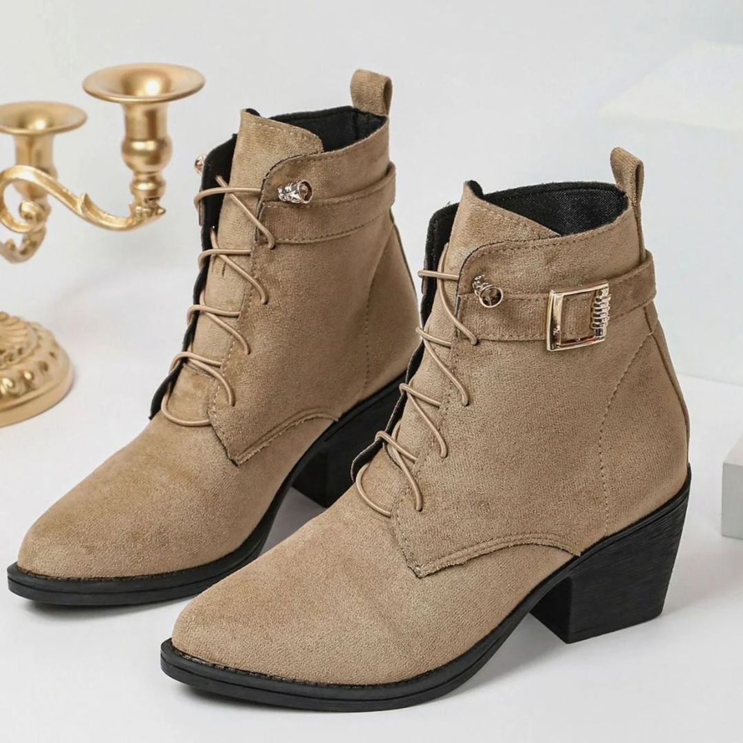 Masal | Damen Khaki Orthopädische Stiefeletten mit Absatz und Verschluss