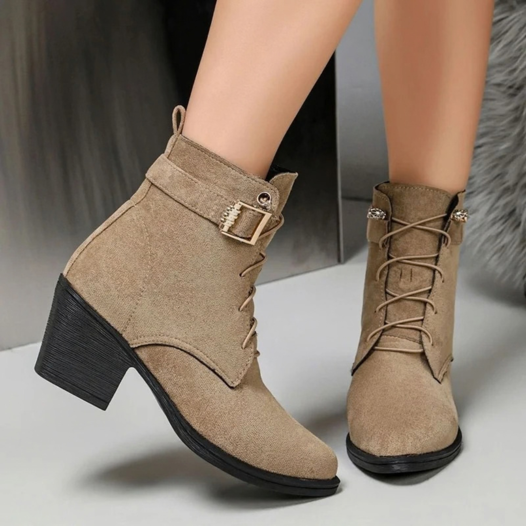 Masal | Damen Khaki Orthopädische Stiefeletten mit Absatz und Verschluss