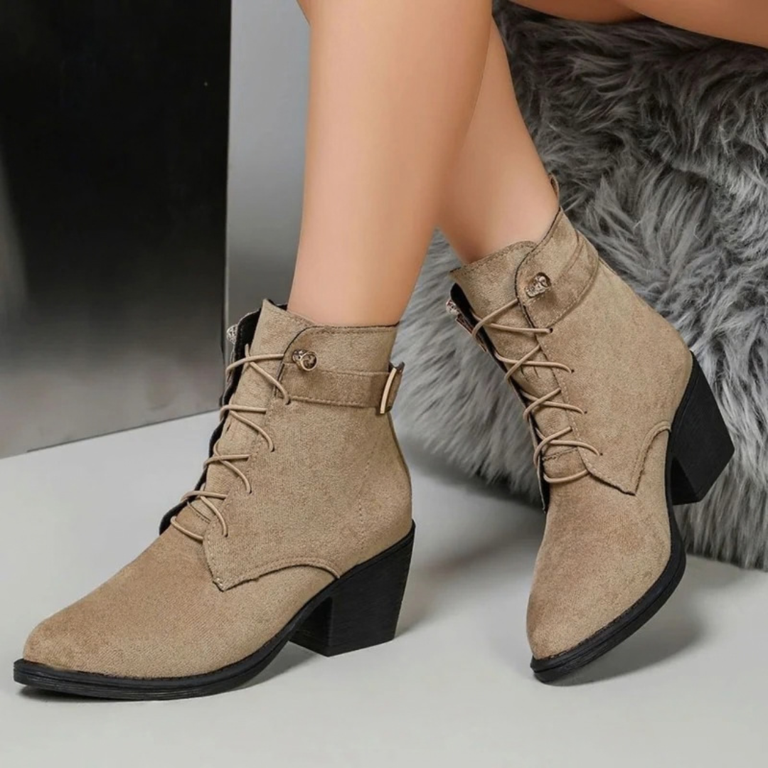 Masal | Damen Khaki Orthopädische Stiefeletten mit Absatz und Verschluss