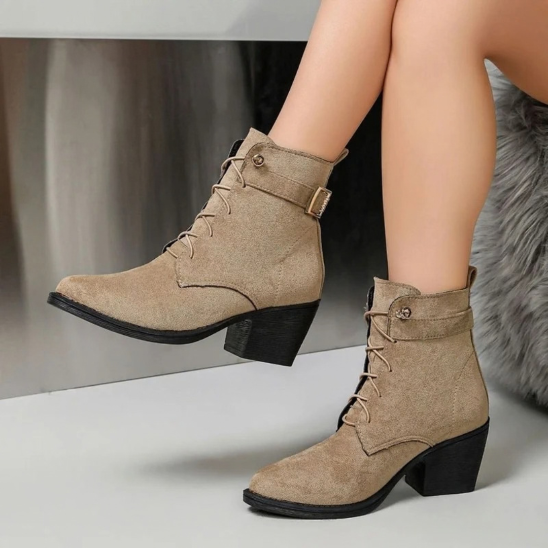 Masal | Damen Khaki Orthopädische Stiefeletten mit Absatz und Verschluss