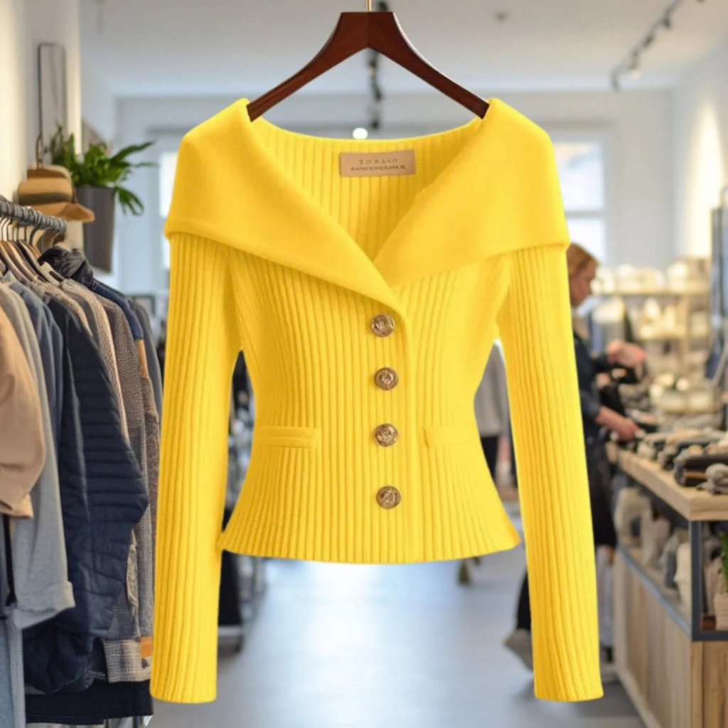 Mathea | Damen Strickjacke mit Revers und Knöpfen