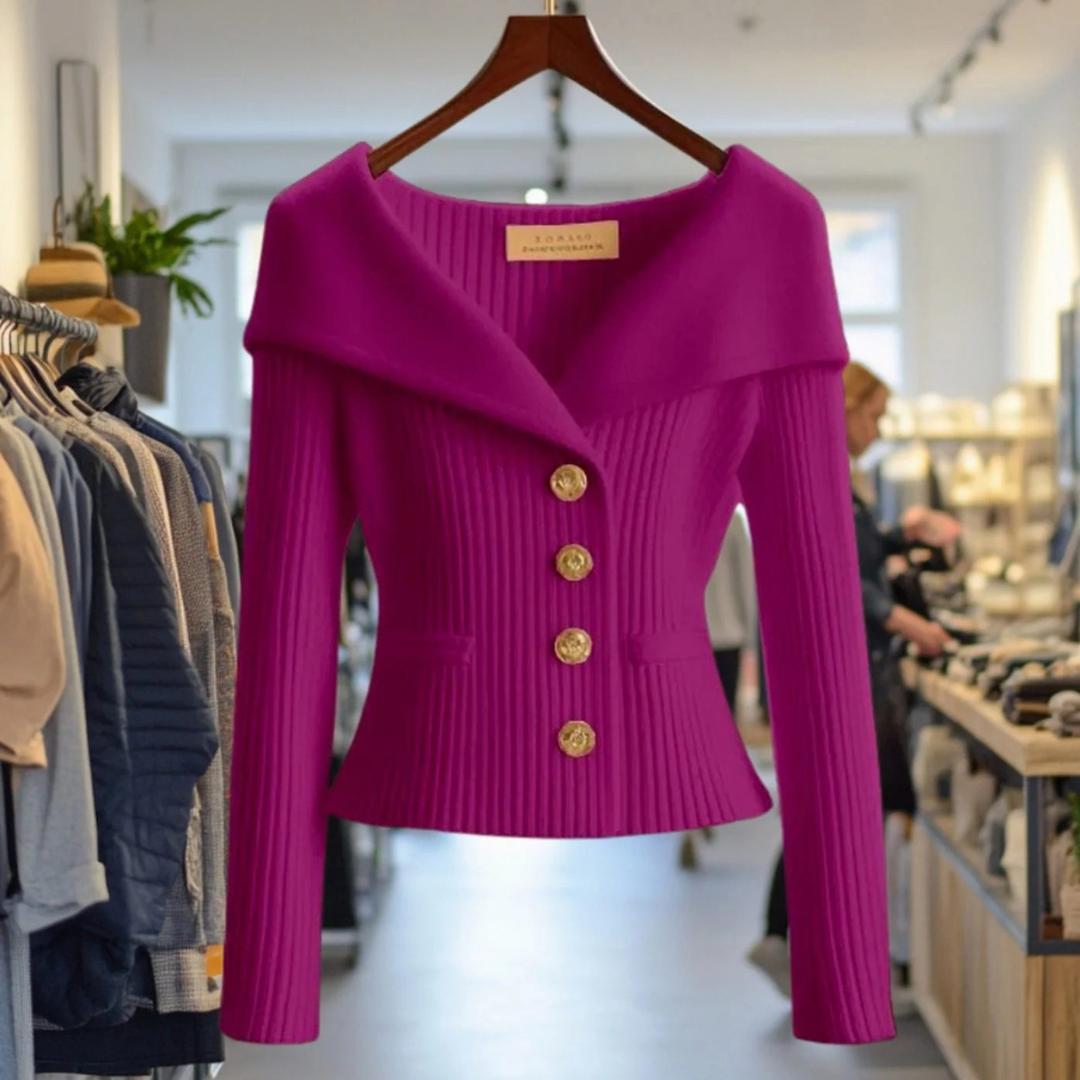 Mathea | Damen Strickjacke mit Revers und Knöpfen