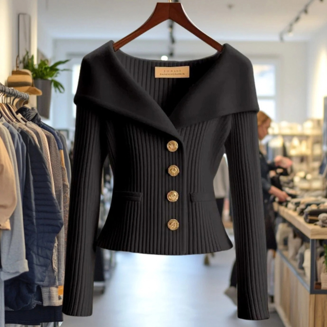 Mathea | Damen Strickjacke mit Revers und Knöpfen