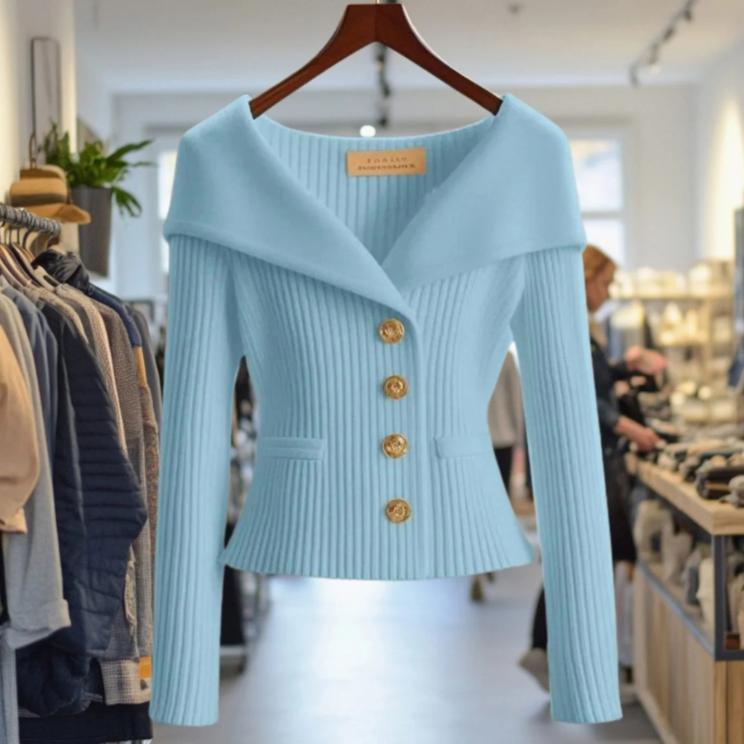 Mathea | Damen Strickjacke mit Revers und Knöpfen