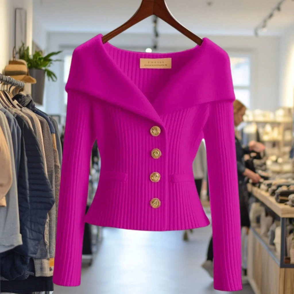 Mathea | Damen Strickjacke mit Revers und Knöpfen