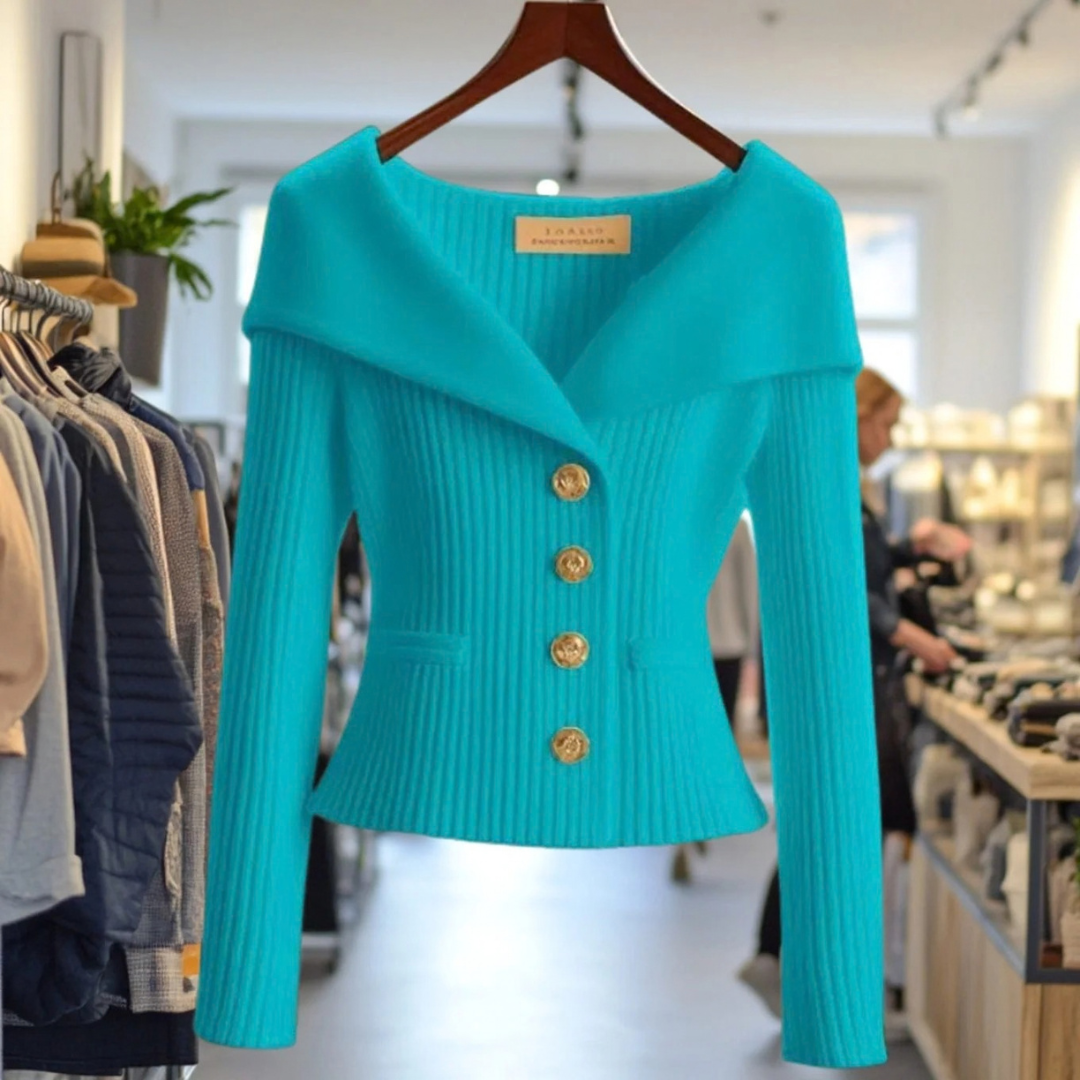 Mathea | Damen Strickjacke mit Revers und Knöpfen