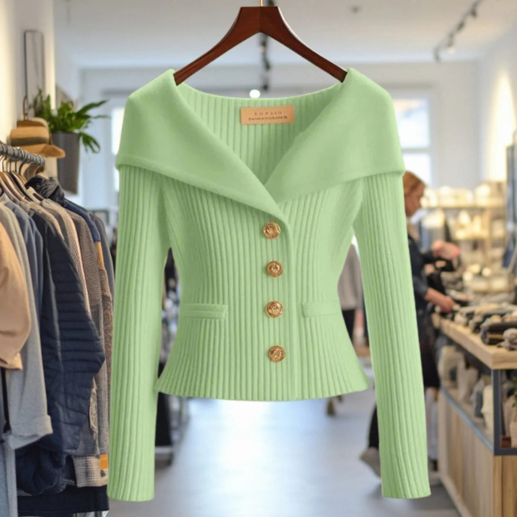 Mathea | Damen Strickjacke mit Revers und Knöpfen