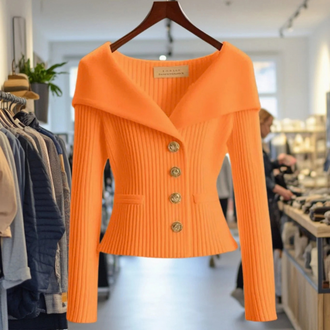 Mathea | Damen Strickjacke mit Revers und Knöpfen