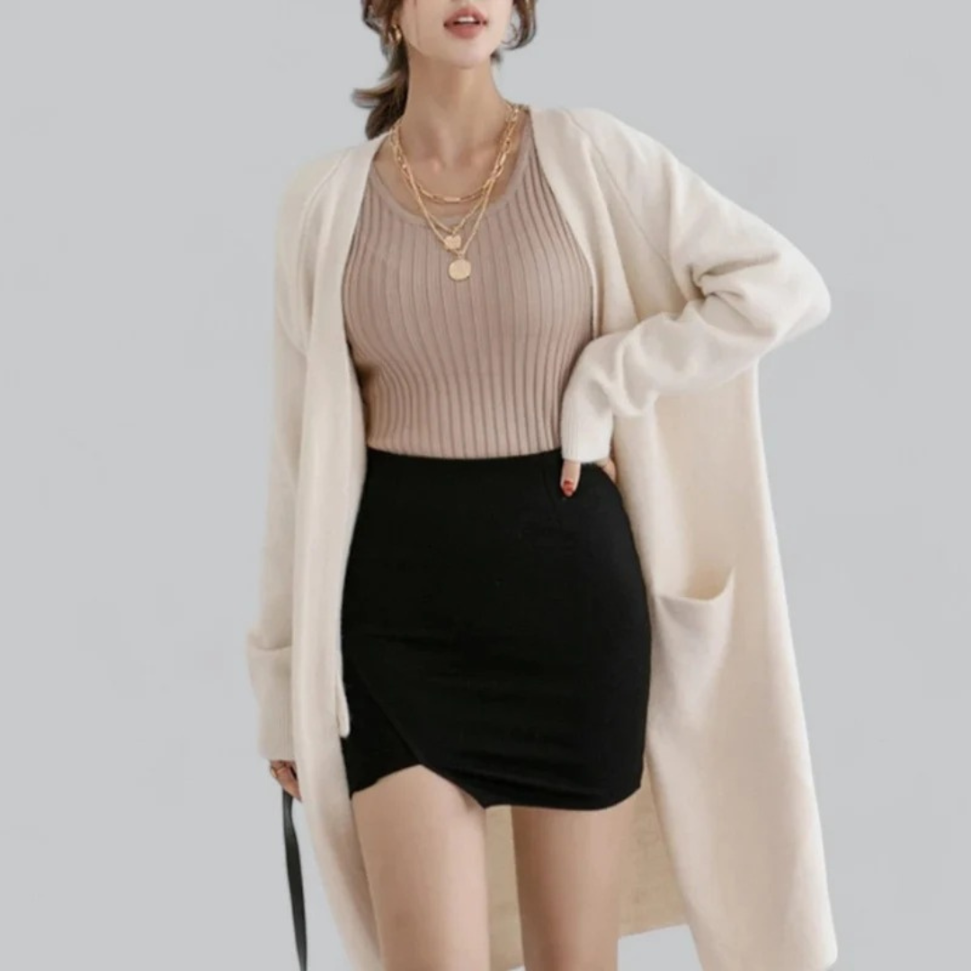 Mathilda | Damen Bequeme Lange Strickjacke