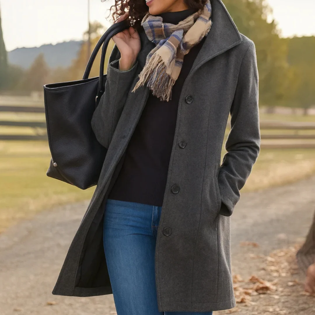 Mathilda | Damen Langer Trench Coat mit Knopfleiste