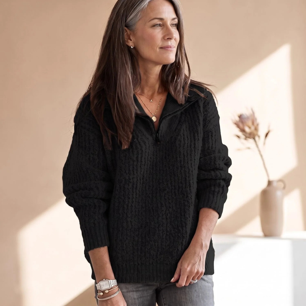 Mathilde | Damen Pullover mit Reißverschluss und Kragen