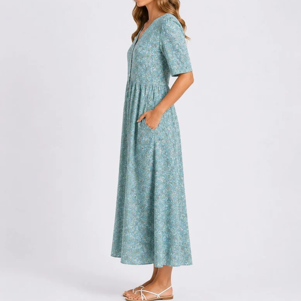 Matilda | Damen Blau Weißes Midikleid Hochzeitsgäste