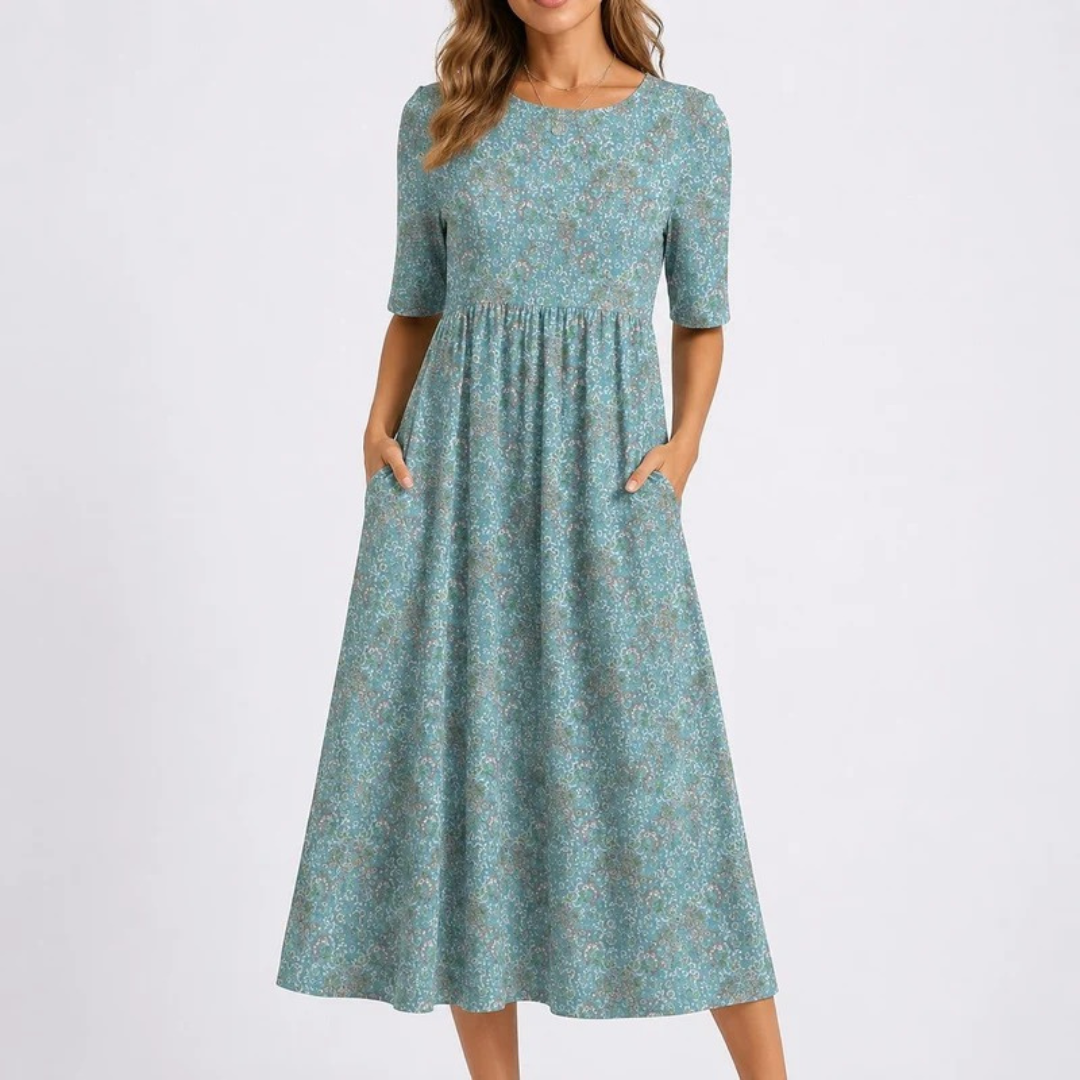 Matilda | Damen Blau Weißes Midikleid Hochzeitsgäste