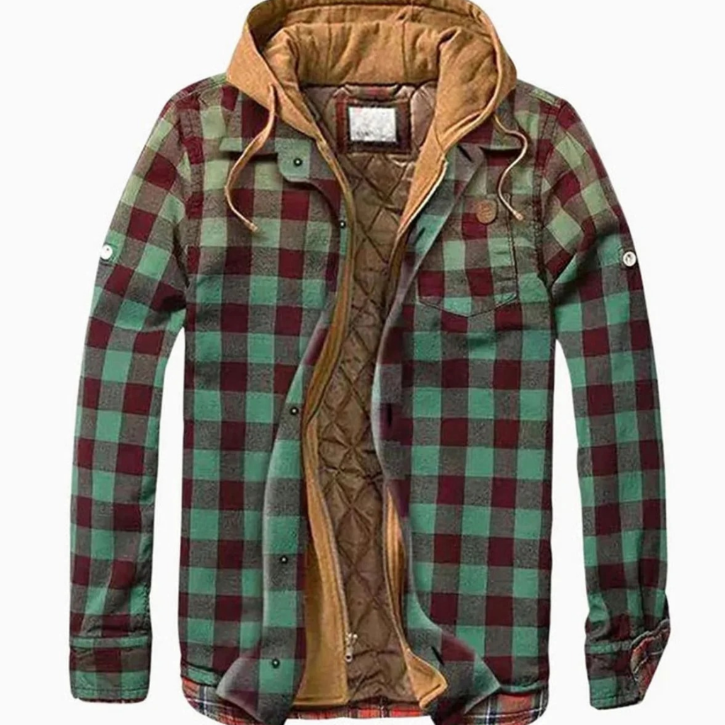 Mats | Herren Winterjacke aus Flanell mit Patchwork, Reißverschluss und Karomuster