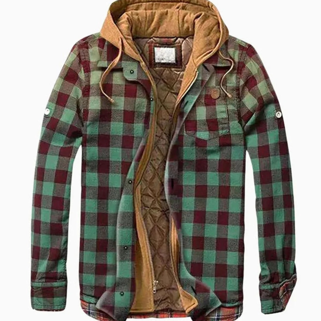 Mats | Herren Winterjacke aus Flanell mit Patchwork, Reißverschluss und Karomuster