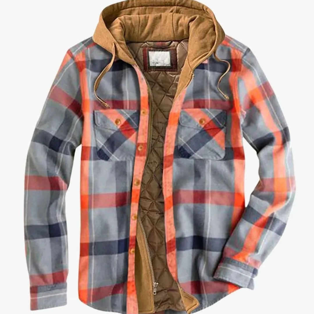 Mats | Herren Winterjacke aus Flanell mit Patchwork, Reißverschluss und Karomuster