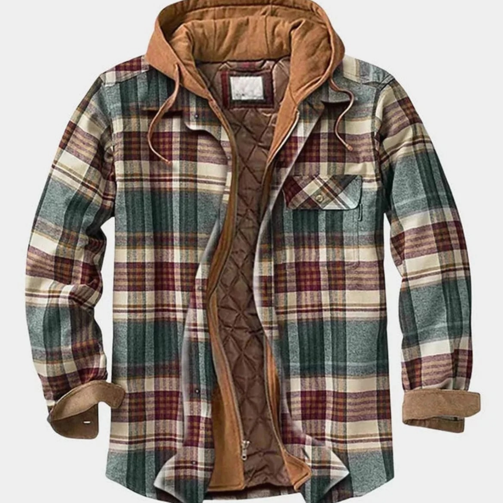 Mats | Herren Winterjacke aus Flanell mit Patchwork, Reißverschluss und Karomuster