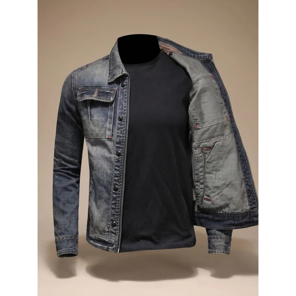 Matteo | Herren Dunkelgraue Denim Jacke mit Reißverschluss und Stil