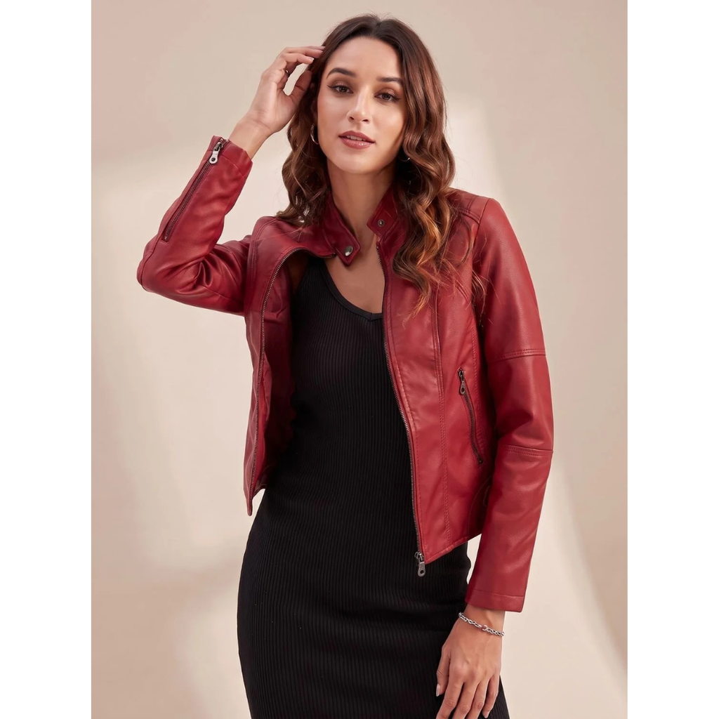 Mavie | Damen Bikerjacke aus Kunstleder mit Stehkragen und Reißverschluss