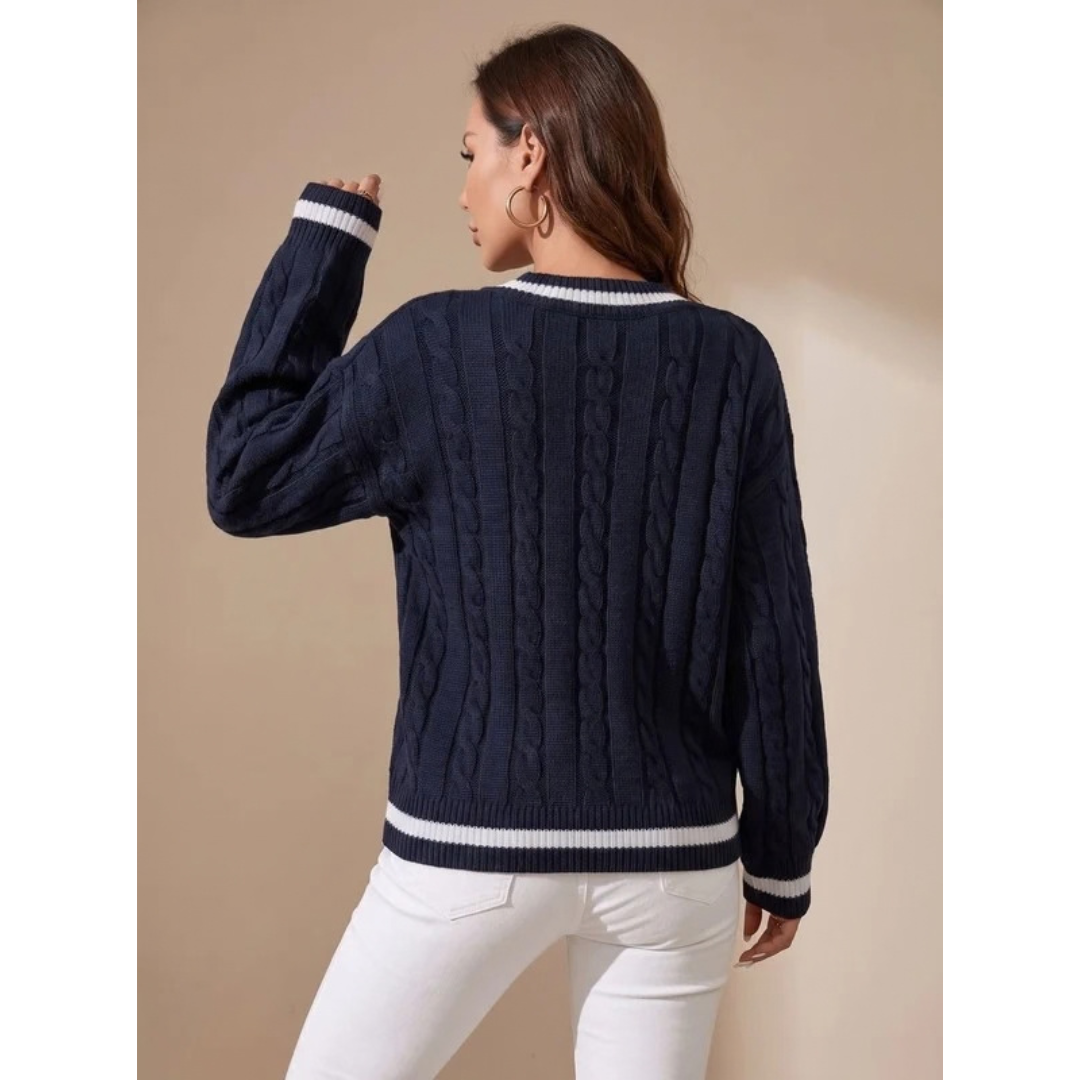Mechthild | Damen Pullover mit V-Ausschnitt und Streifen