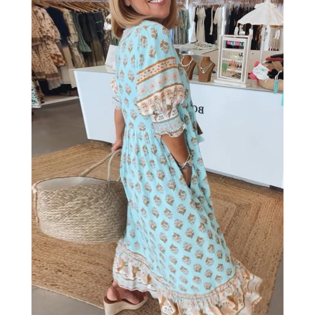 Mechthild | Damen Sommerkleid Mit Muster In Midi Länge
