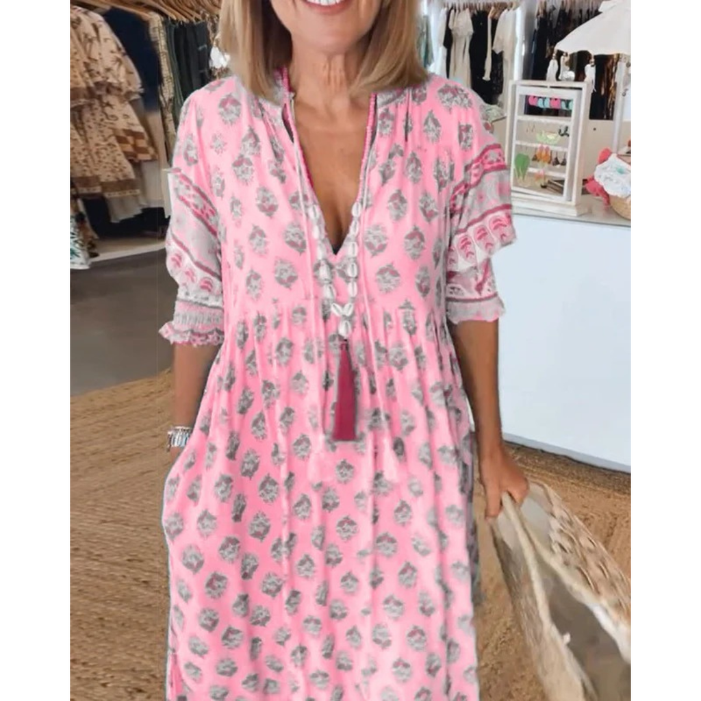 Mechthild | Damen Sommerkleid Mit Muster In Midi Länge