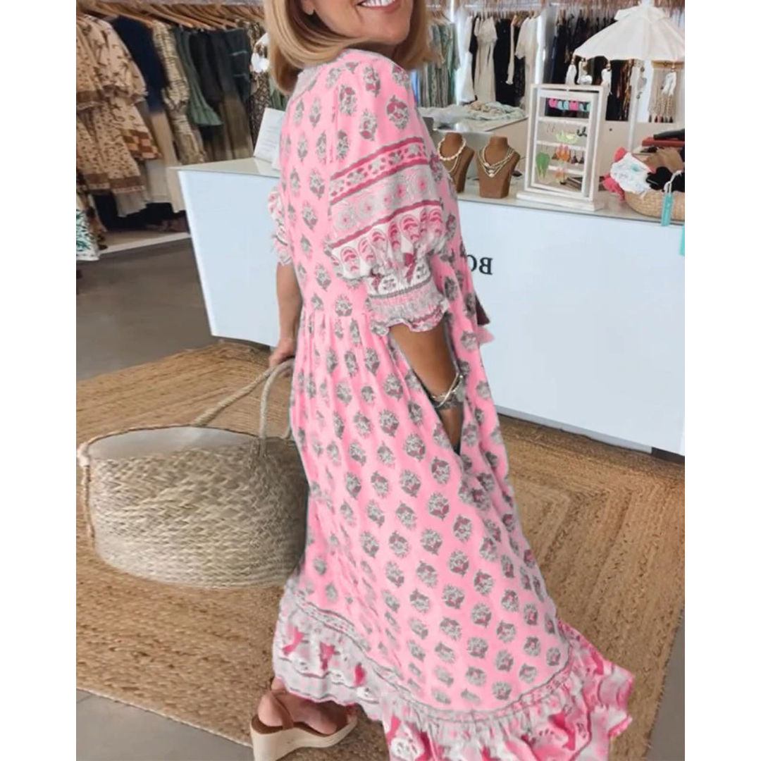Mechthild | Damen Sommerkleid Mit Muster In Midi Länge