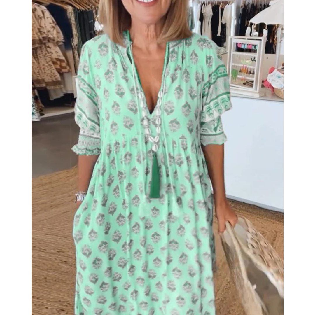 Mechthild | Damen Sommerkleid Mit Muster In Midi Länge