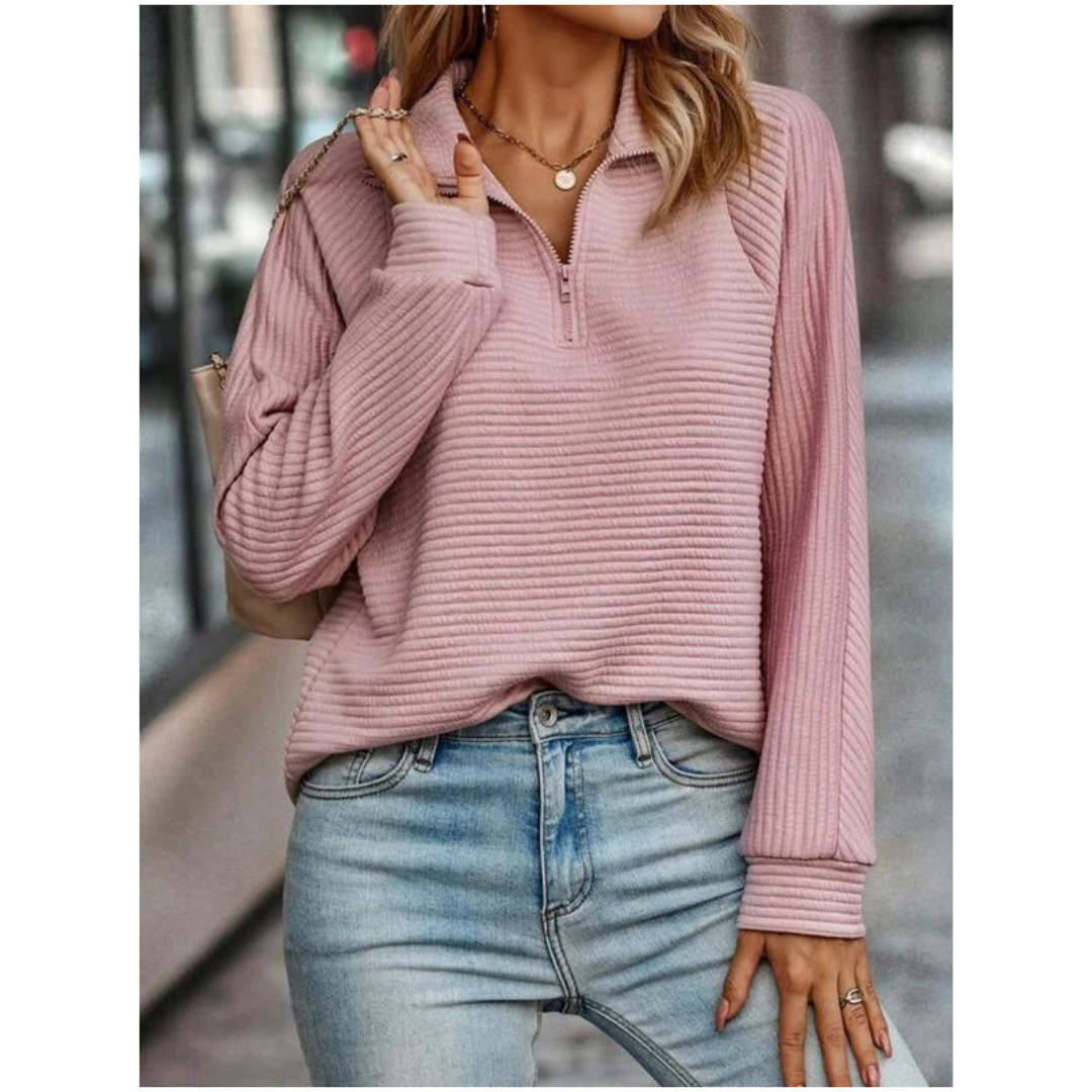 Melanie | Damen Pullover mit Kragen und Reißverschluss