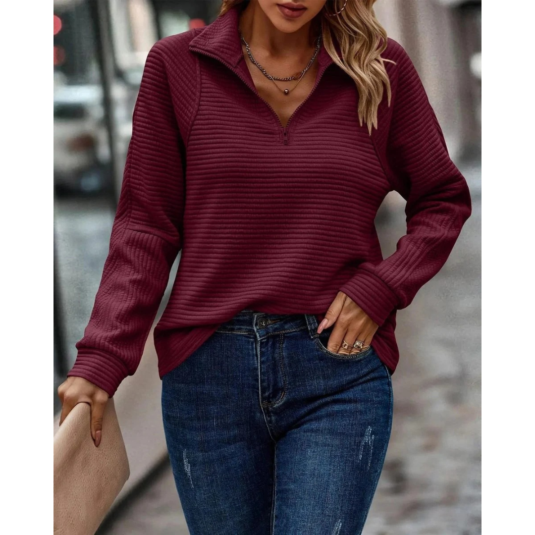 Melanie | Damen Pullover mit Kragen und Reißverschluss