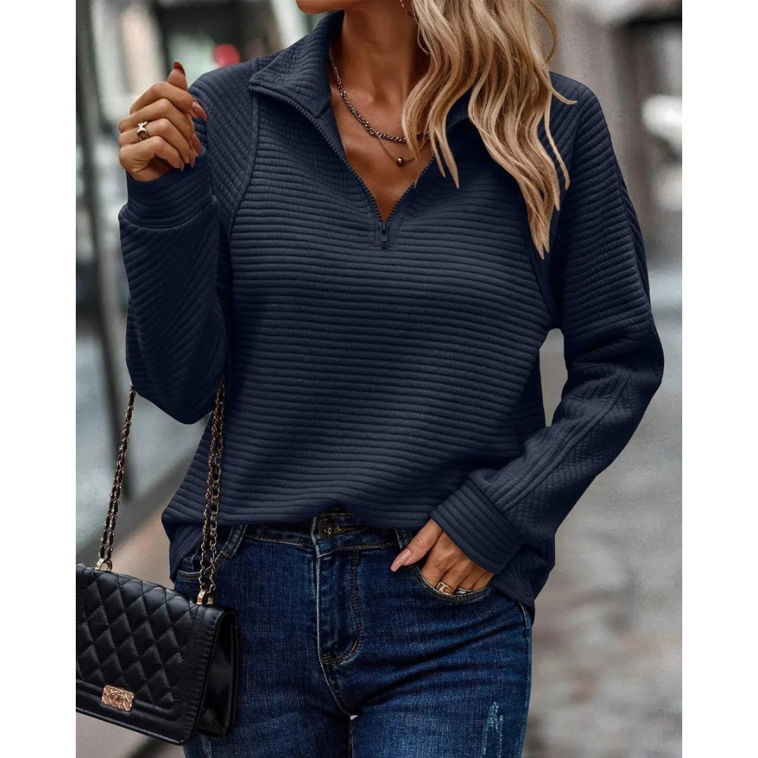 Melanie | Damen Pullover mit Kragen und Reißverschluss
