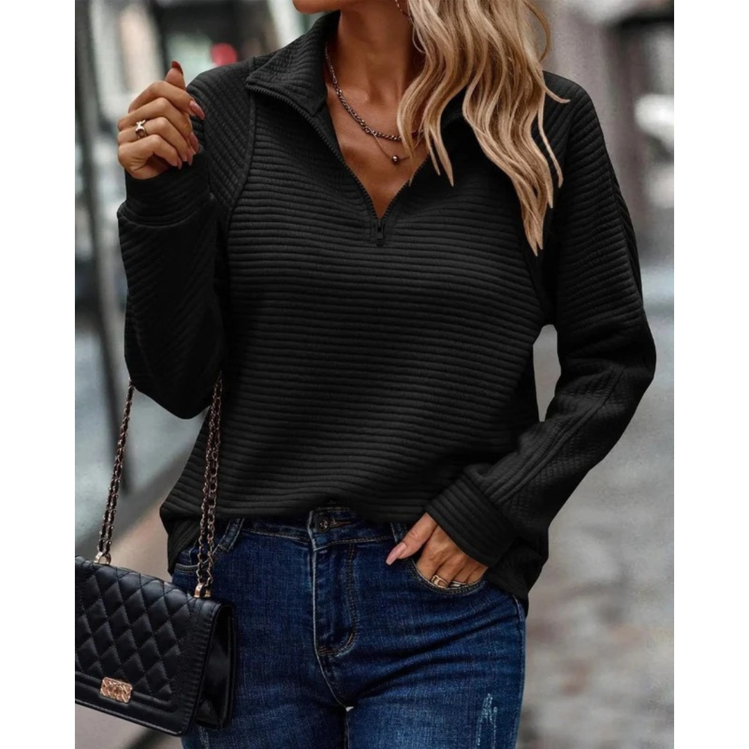 Melanie | Damen Pullover mit Kragen und Reißverschluss