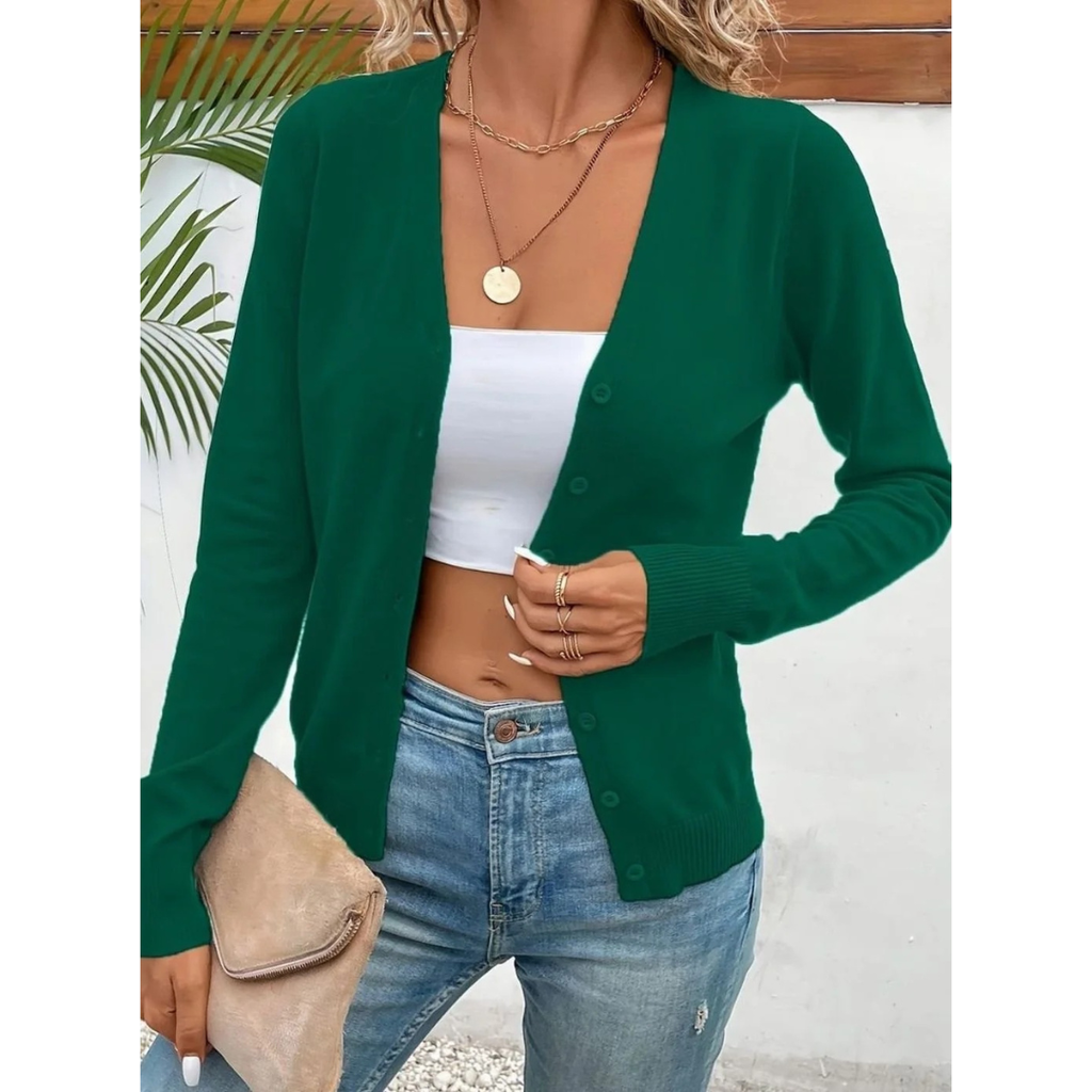 Melina | Damen Strickjacke mit V Ausschnitt, Knöpfen und Langarm