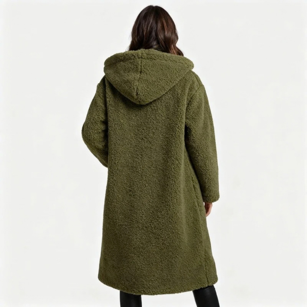 Melina | Damen Winterjacke Teddy mit Kapuze und langem Schnitt