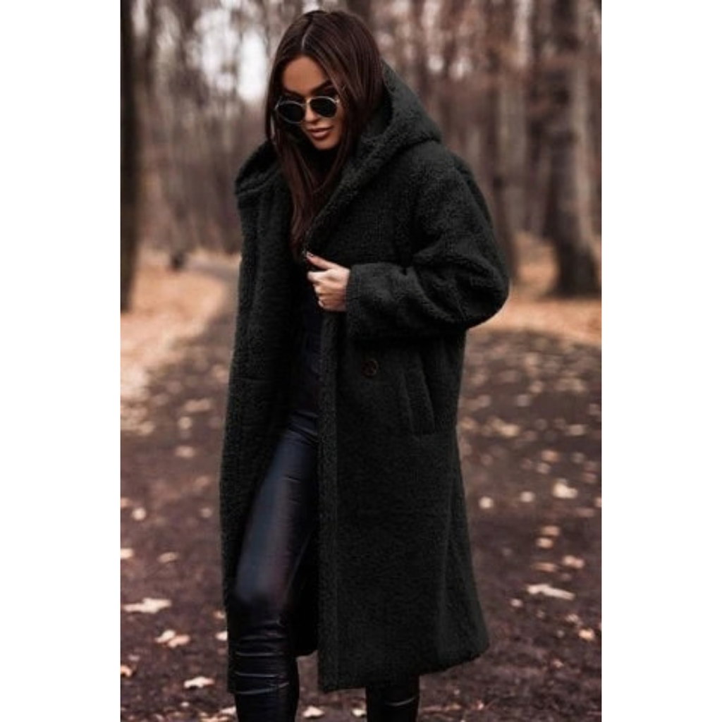 Melina | Damen Winterjacke Teddy mit Kapuze und langem Schnitt