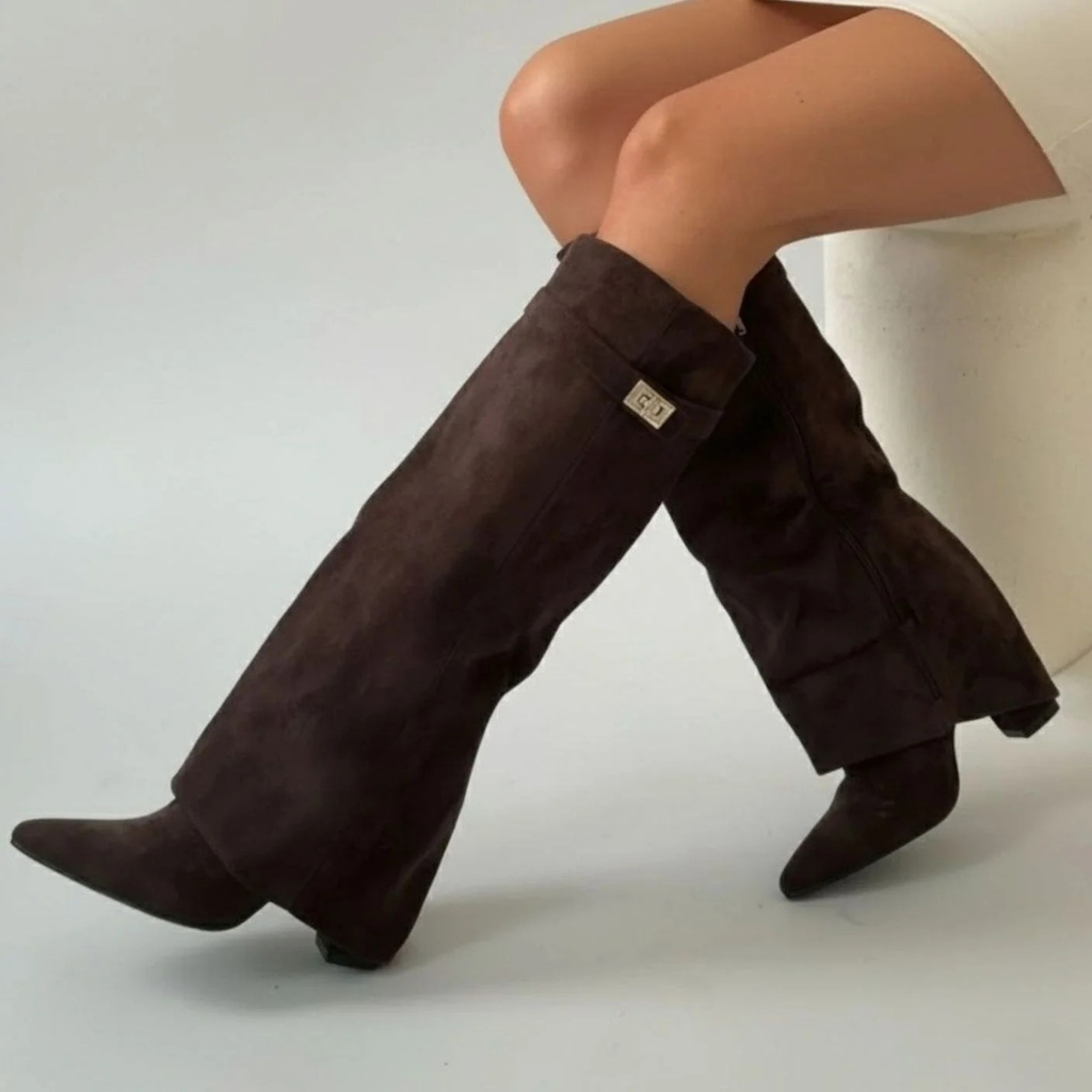 Melinda | Damen Overknee Stiefel Mit Schnalle Und Spitze