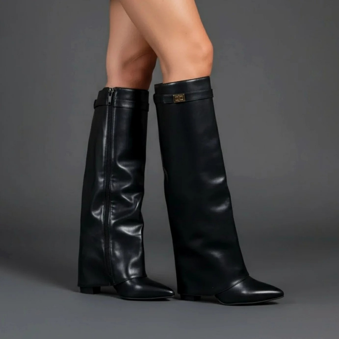 Melinda | Damen Overknee Stiefel Mit Schnalle Und Spitze