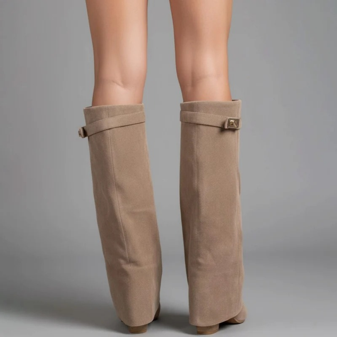 Melinda | Damen Overknee Stiefel Mit Schnalle Und Spitze