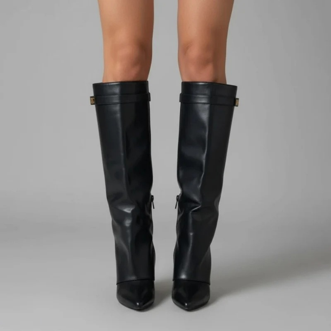 Melinda | Damen Overknee Stiefel Mit Schnalle Und Spitze