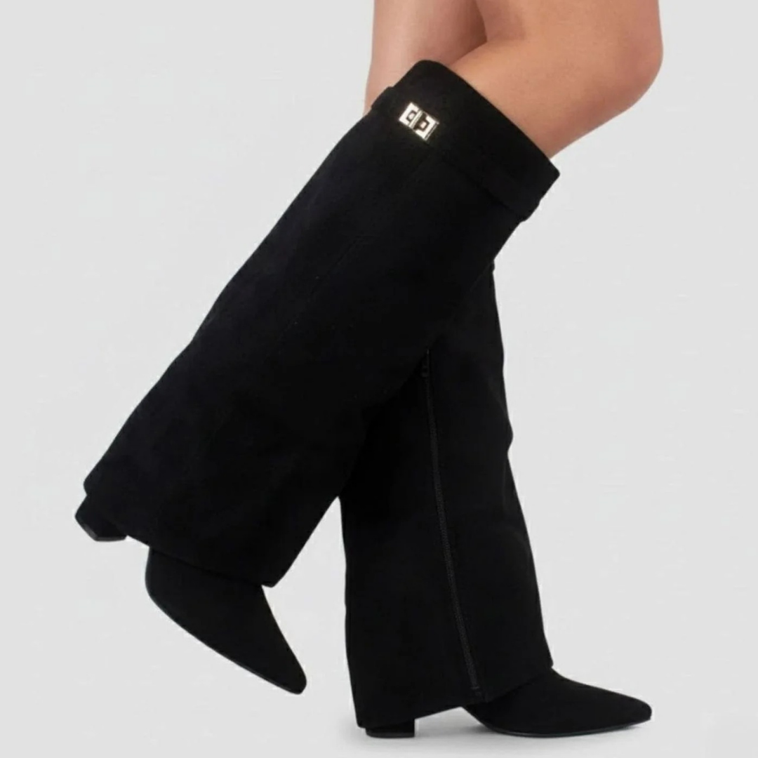 Melinda | Damen Overknee Stiefel Mit Schnalle Und Spitze