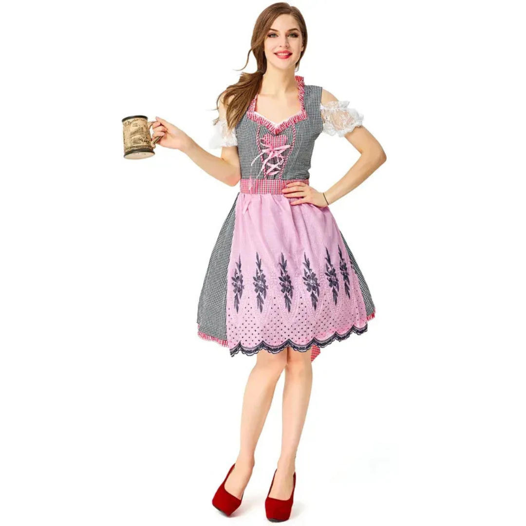 Melinda | Damen Rosa Oktoberfest Dirndl mit Rüschen