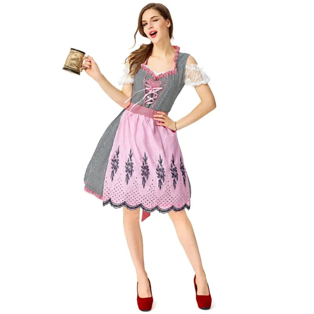 Melinda | Damen Rosa Oktoberfest Dirndl mit Rüschen