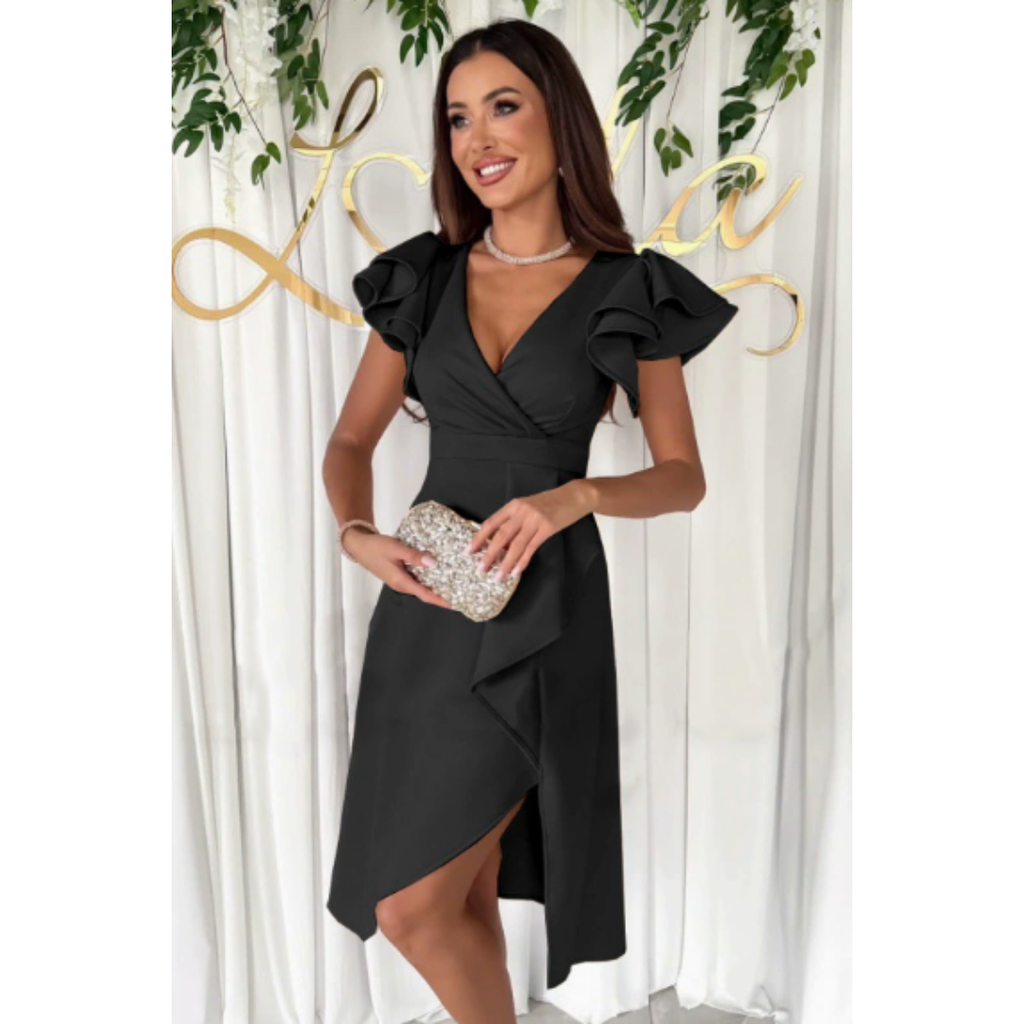 Merle | Damen Feminines Midikleid Mit Rüschen Details