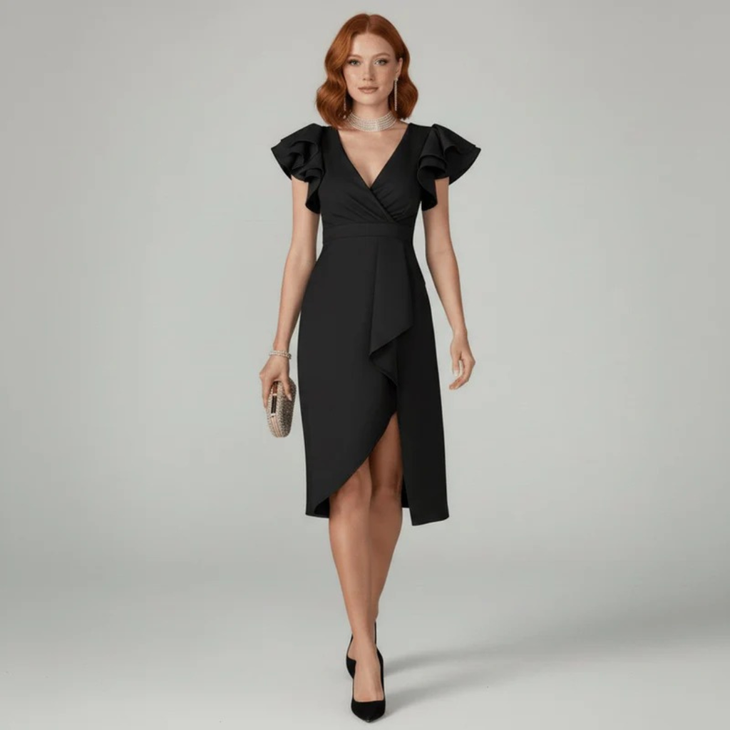 Merle | Damen Feminines Midikleid Mit Rüschen Details