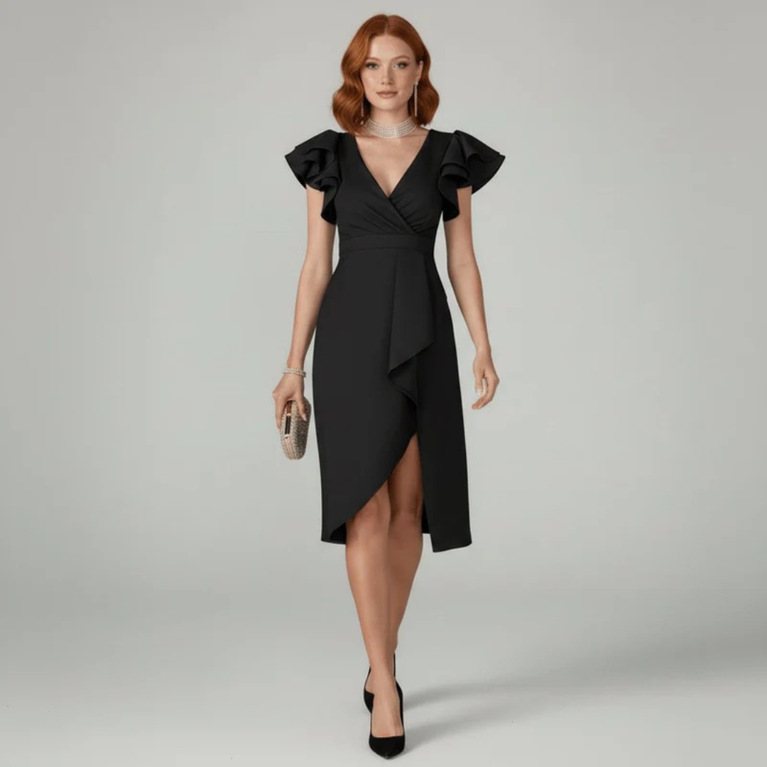Merle | Damen Feminines Midikleid Mit Rüschen Details