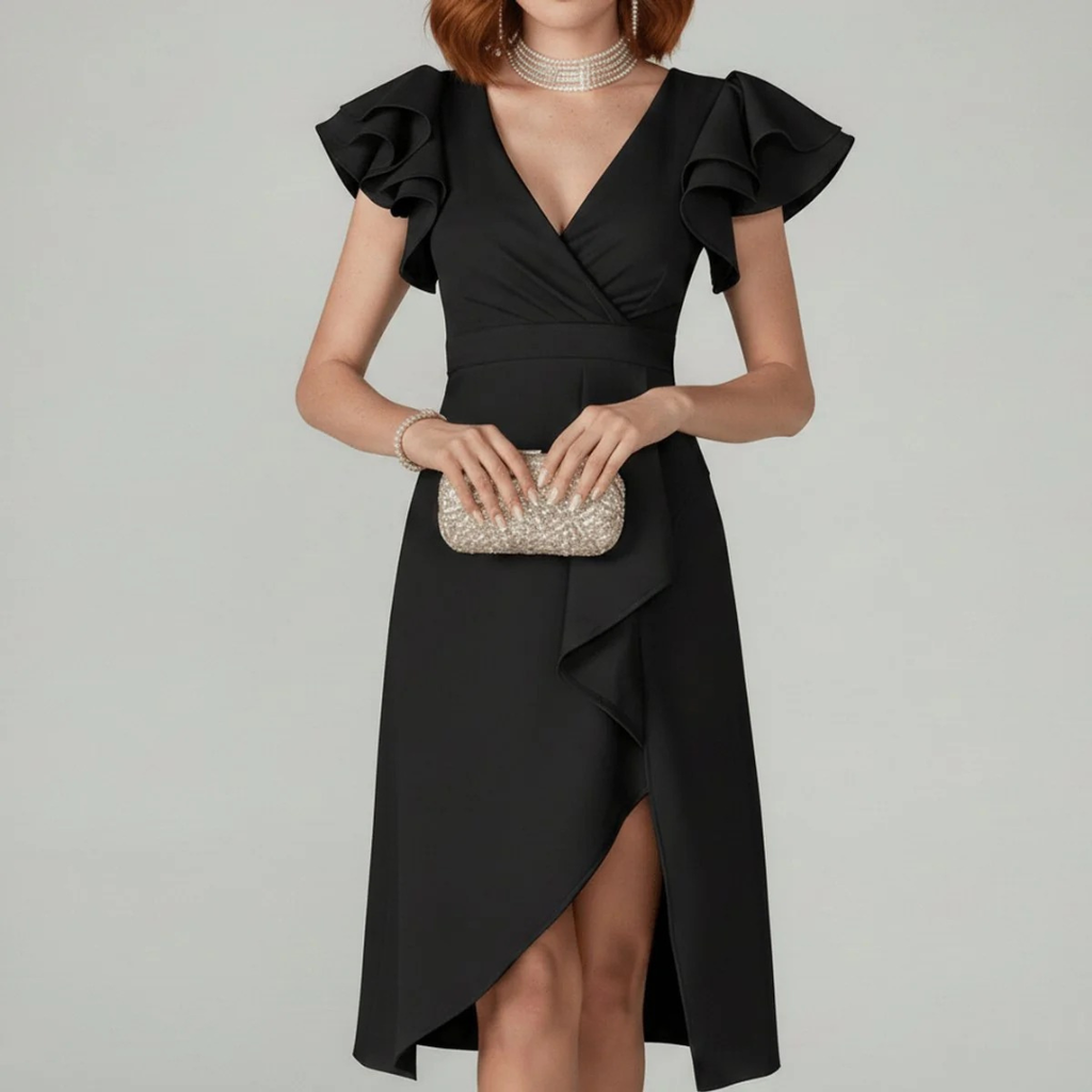 Merle | Damen Feminines Midikleid Mit Rüschen Details