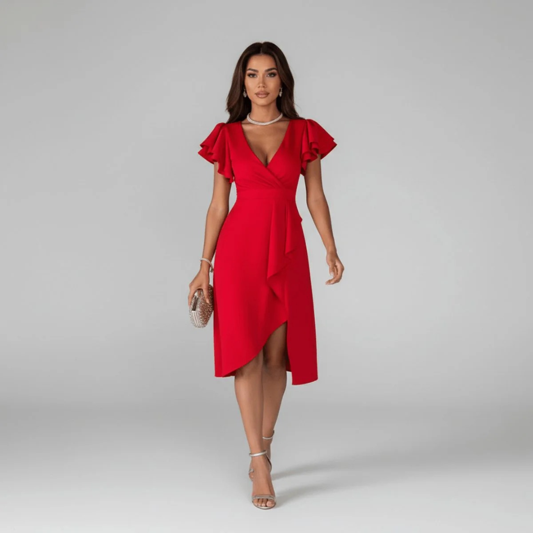 Merle | Damen Feminines Midikleid Mit Rüschen Details